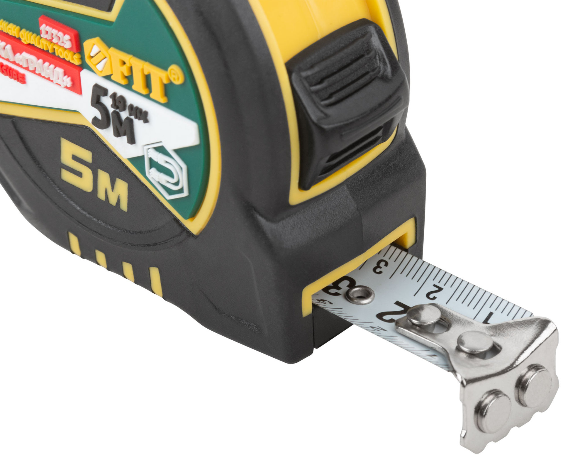 Рулетка Гранд, калибр.лента, нейлон.покр., магн.крючок, двойной стопор, прорезин.корпус 5 м х 19 мм