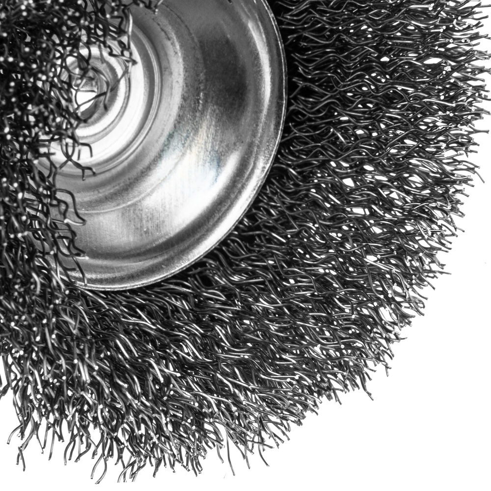 Щетка для дрели, 65 мм, Чашка, со шпилькой , нержавеющая витая проволока Denzel (744613)