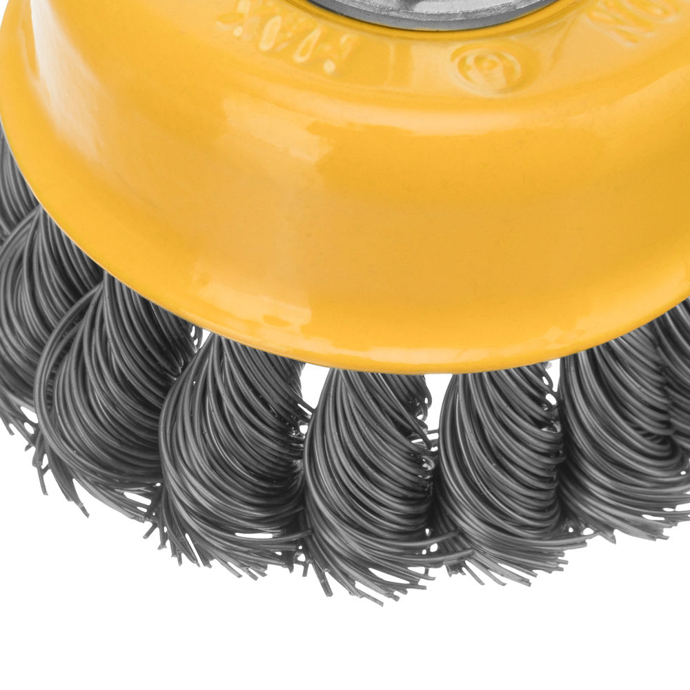 Щетка для УШМ, 75 мм, Чашка, крученая нержавеющая проволока 0.5 мм, М14 Denzel (746243)