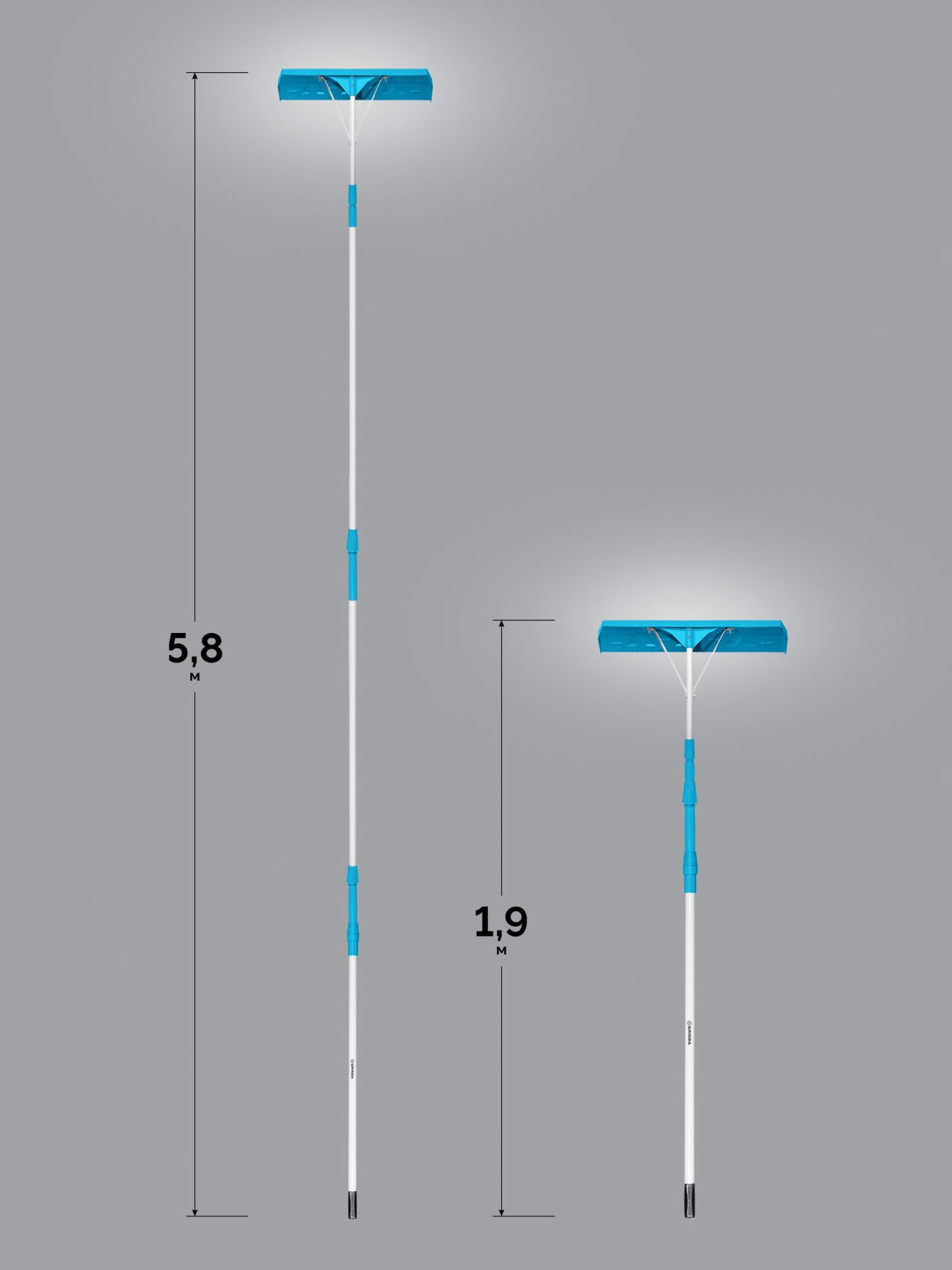 Скребок для удаления снега с крыши, телескопический, 1,9 - 5,8 м, 620 мм, PROLine GRINDA 39945