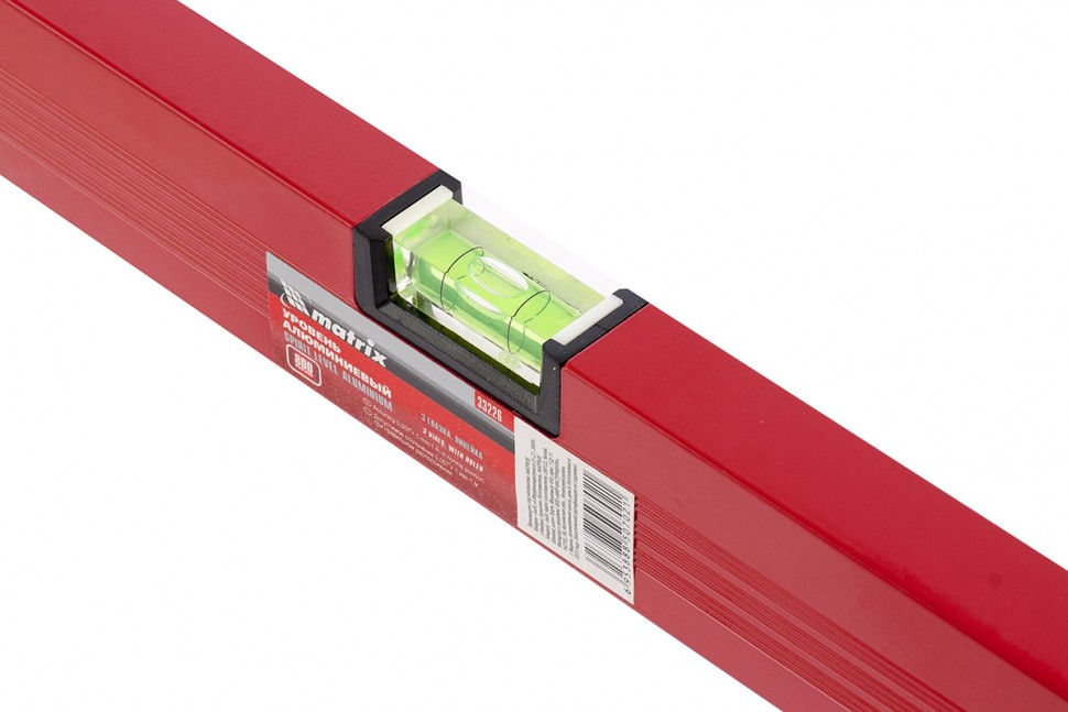 Уровень алюминиевый, 800 мм, 3 глазка, красный, линейка Matrix (33226)
