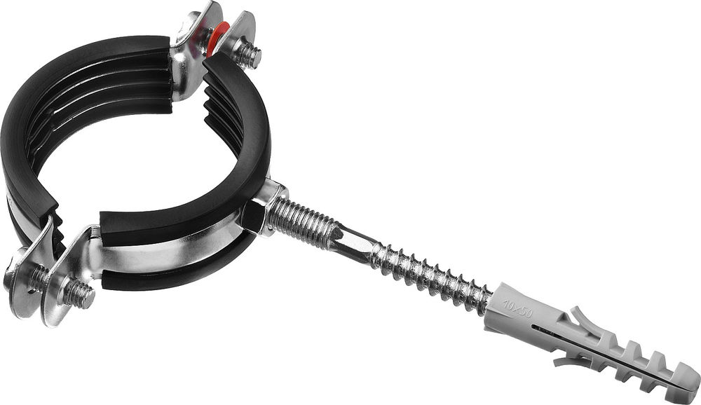 Хомут трубный с сантехнической шпилькой и дюбелем 1 1/2, цинк, 1 шт ЗУБР 37866-47-52