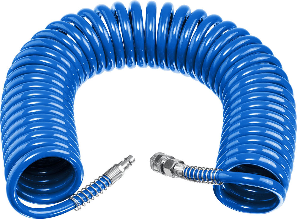 Шланг воздушный спиральный 15 м 6?8 мм 15 бар с фитингами рапид ЗУБР Профессионал 6473-15