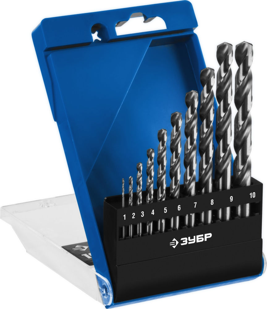 Набор сверл по металлу 1-10 мм 10 шт сталь Р6М5 класс А ЗУБР ПРОФ-А Профессионал 29625-H10