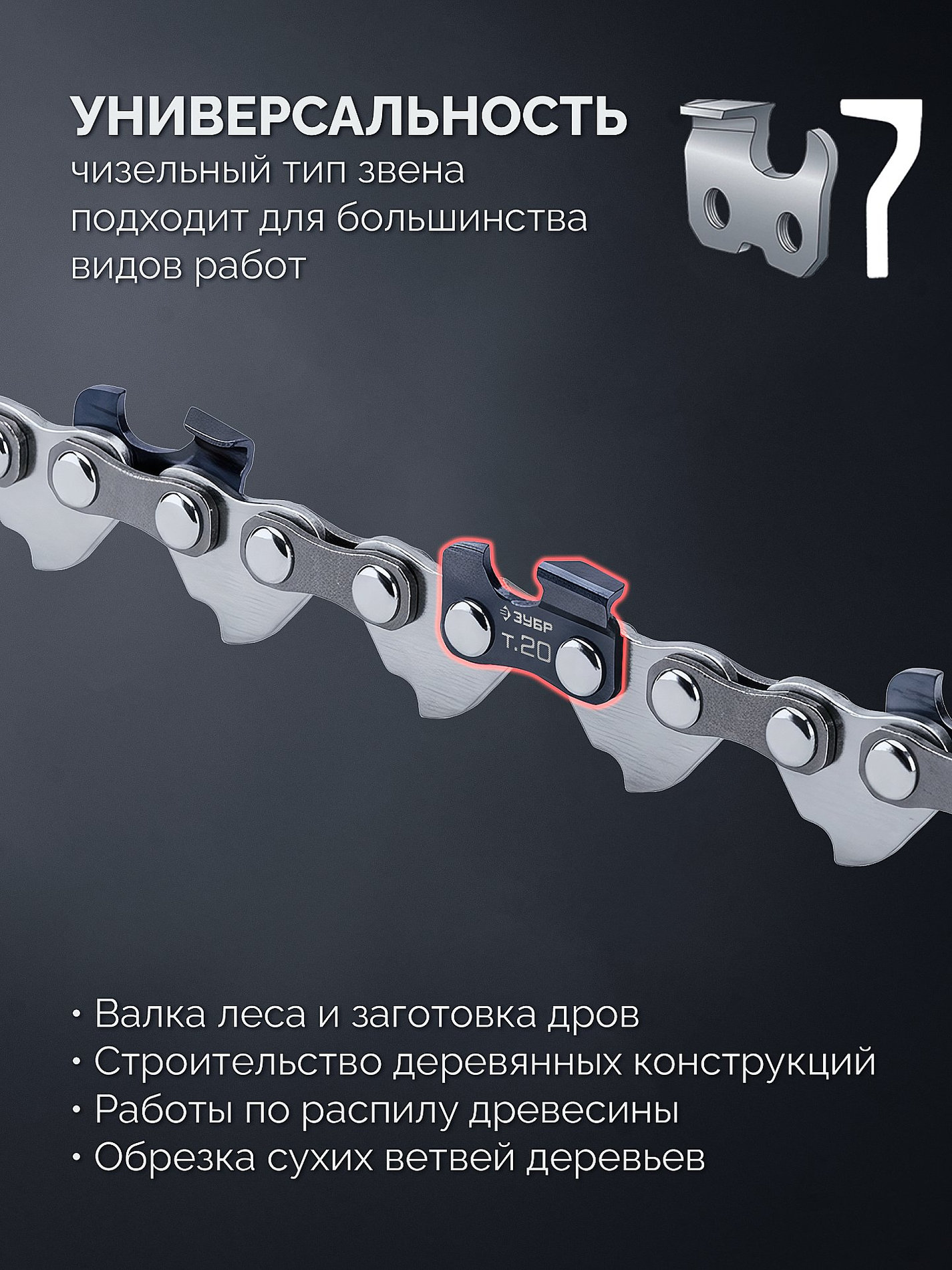 ЗУБР тип 20, 15 см, шаг 3/10?, паз 1.1 мм, 34 звеньев, цепь (71320-15)