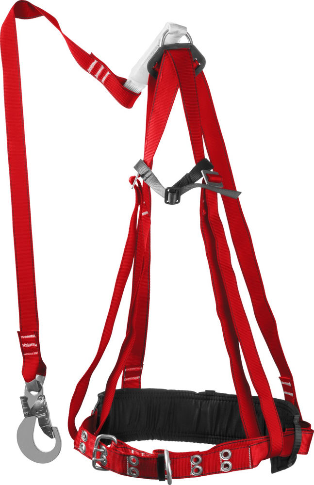 Пояс страховочный УРАЛ строп с ленточным амортизатором, 3 точки крепления, L (1140-1440), лямочный с наплечными и набедренными лямками ЗУБР 11583