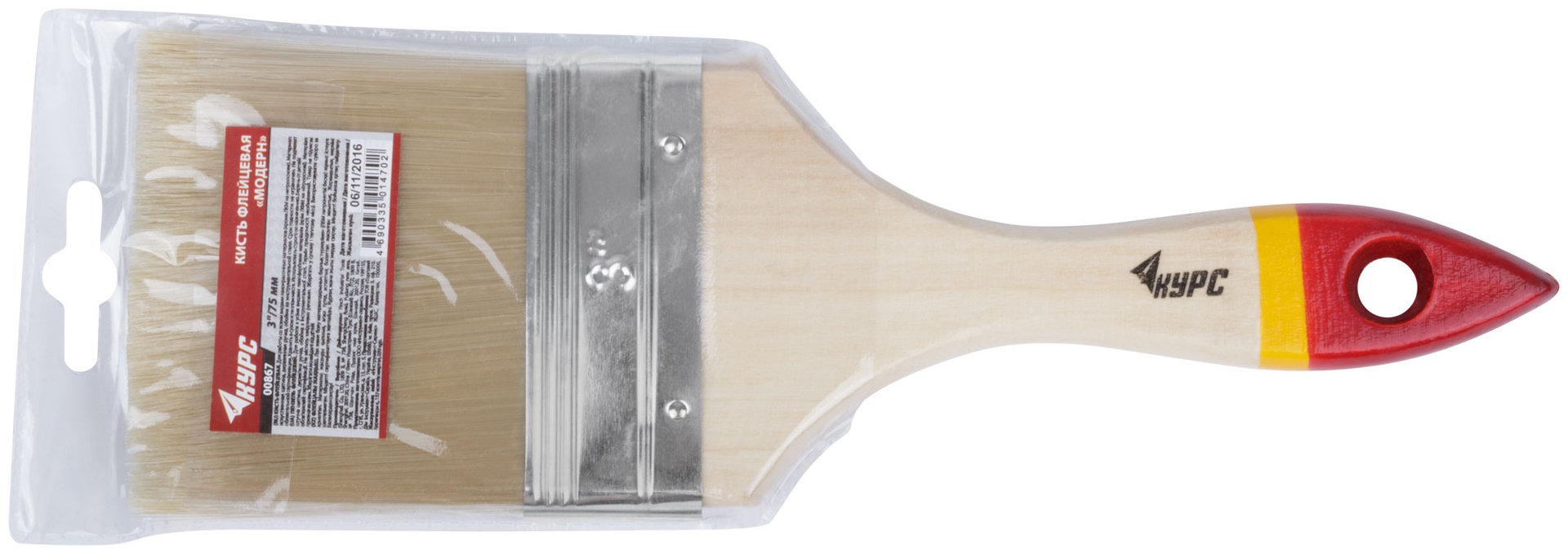 Кисть флейцевая Модерн, иск. щетина, деревянная ручка 3 (75 мм) (00867)