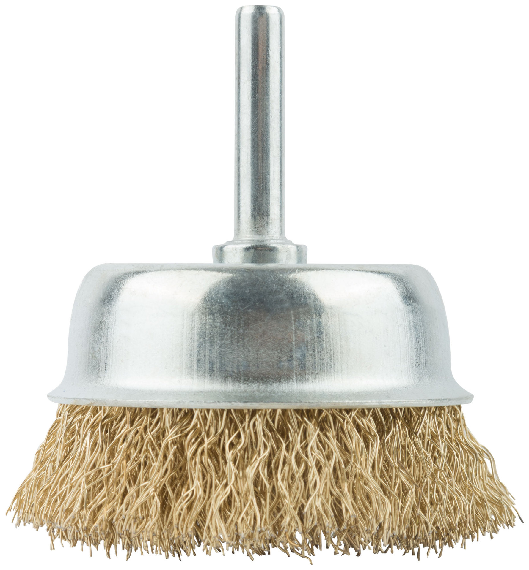 Корщетка, тип чашка, со штифтом, стальная латунированная волнистая проволока 65 мм (38487М)