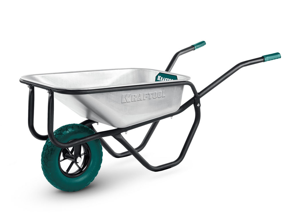 Тачка строительная MAXDrive-1, 110 л, 260 кг, одноколесная, с трубным усилителем, кузов 0,9 мм, полиуретановое колесо KRAFTOOL 39862