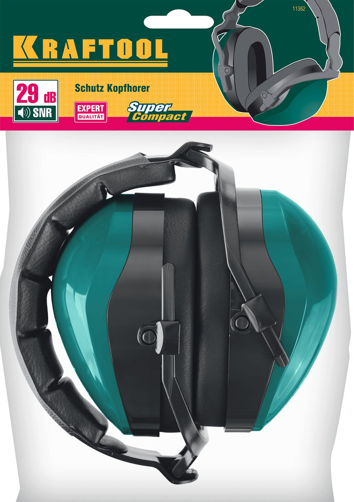 Защитные наушники PROFI, защита до 109 дБ, шарнирное крепление чашек, со складным мягким оголовьем KRAFTOOL 11362