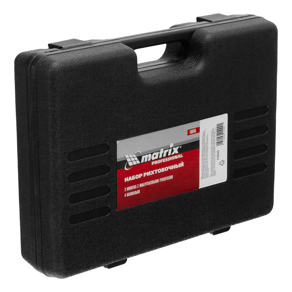 Набор рихтовочный, 3 молотка с фибергласовыми ручками, 4 наковальни, пластиковый бокс Matrix (10845)