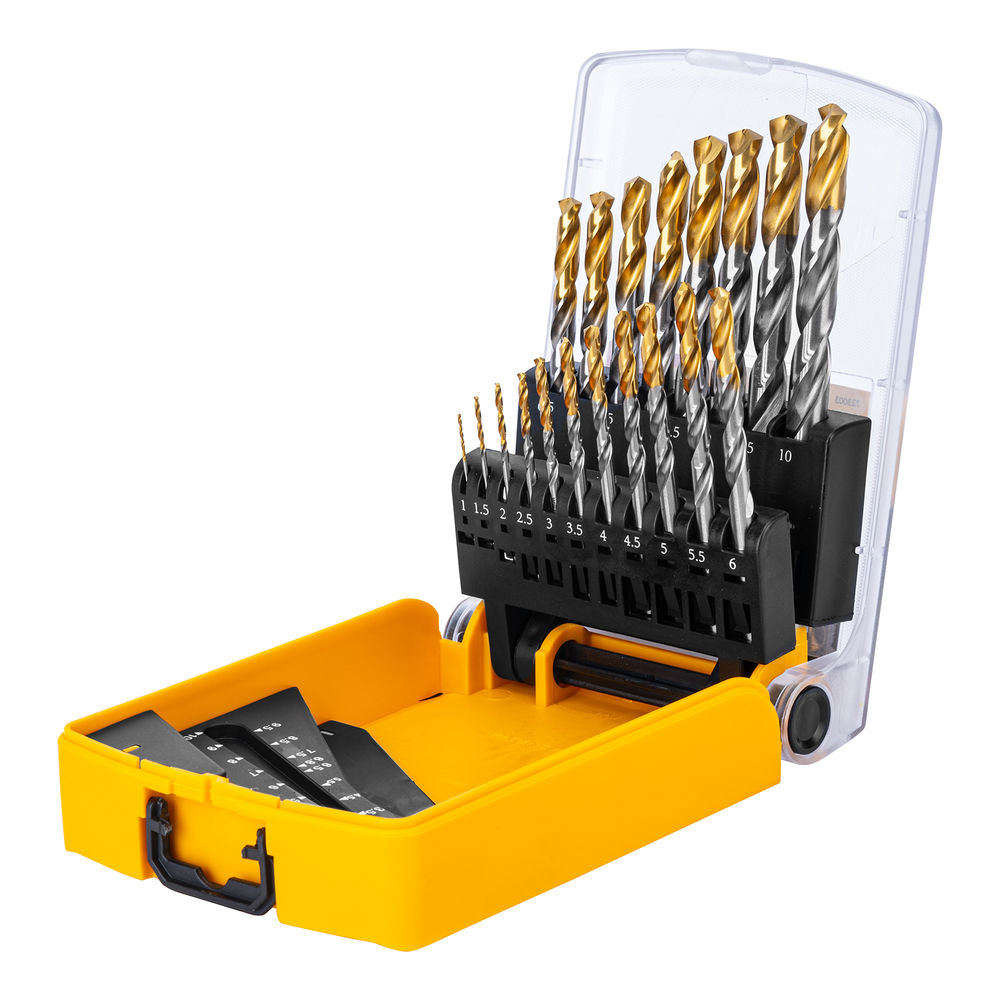 Набор сверл по металлу, 1-10 мм, Р6М5-TiN, Golden Tip, 19 шт Denzel (723003)