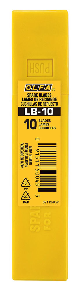 Сегментированные лезвия 18 мм, 10 шт, в пластиковом кейсе OLFA OL-LB-10