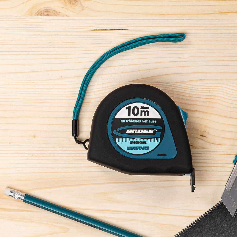 Рулетка Ergonomisch,10 м x 25 мм,магнитный обрезиненный зацеп Gross