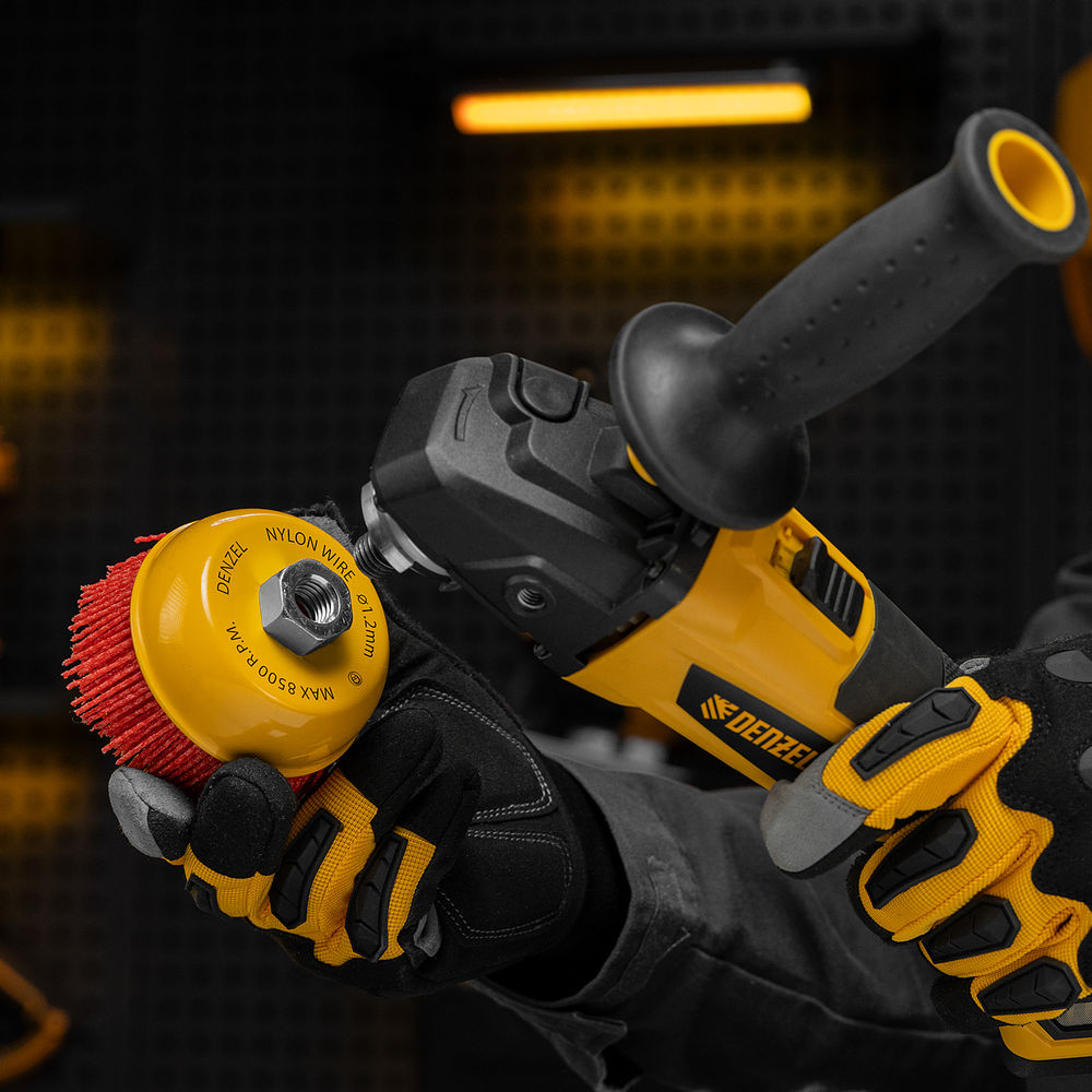 Щетка для УШМ, 100 мм, Чашка, нейлоновая щетина, М14 Denzel (74469)