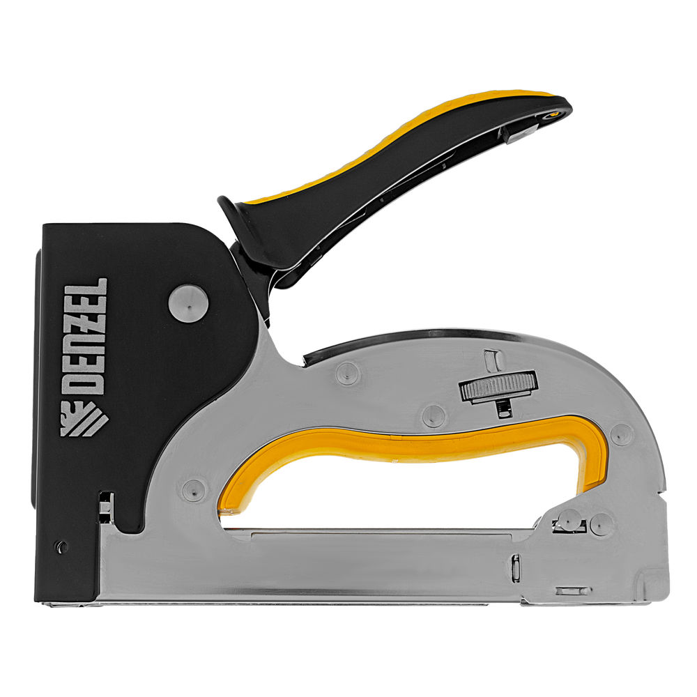 Степлер металл., скобы в комплекте, плавная регулировка удара, 2К рукоятка, тип 53, 4-14 мм Denzel (40223)