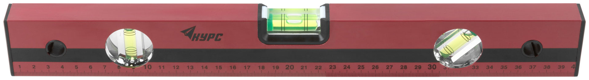 Уровень Оптима, 3 глазка, красный корпус, фрезерованная рабочая грань, шкала 400 мм (18021)