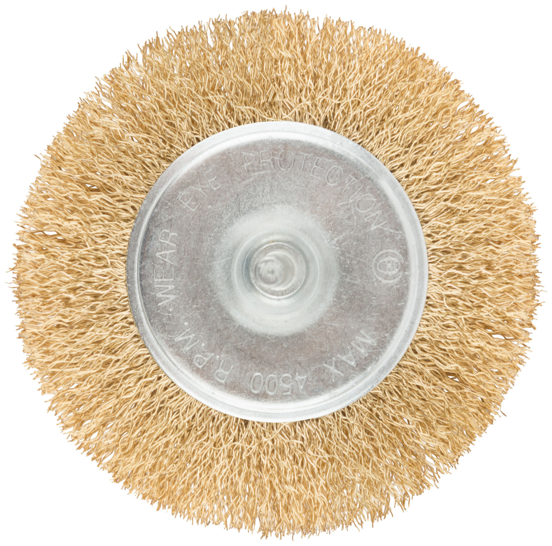 Корщетка, тип колесо, со штифтом, стальная латунированная волнистая проволока 100 мм (38485М)