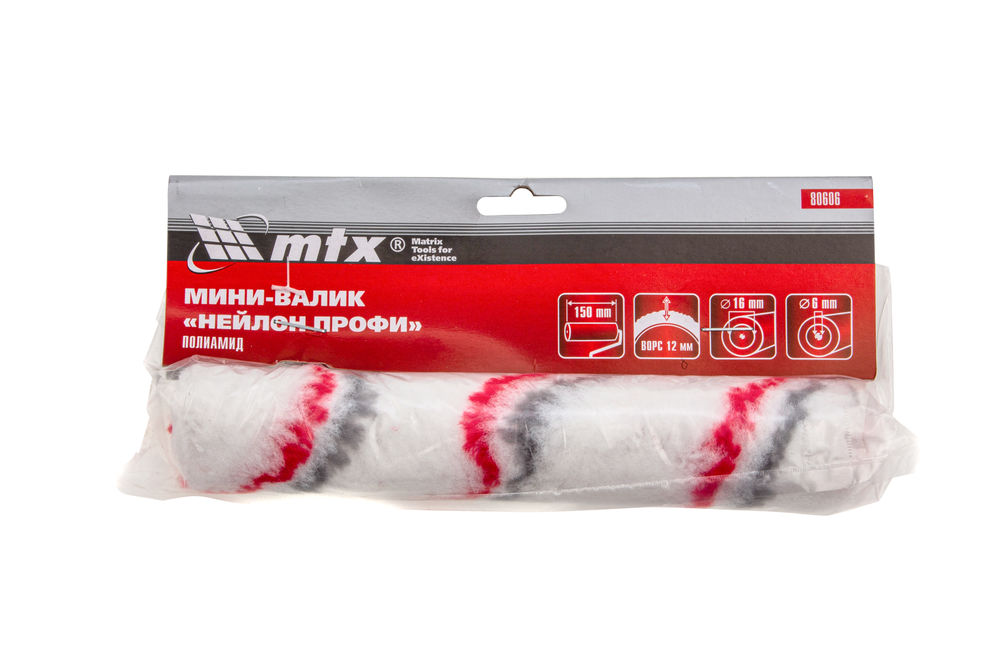 Мини-валик сменный, Нейлон Профи, 150 мм, ворс 12 мм, D 16 мм, D ручки 6 мм, полиамид MTX (80606)