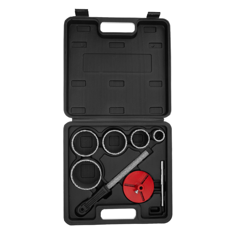 Набор коронок по керамической плитке, 33-53-67-73-83 мм, напил, в пластиковом боксе, шестигранный хвостовик Matrix (72842)