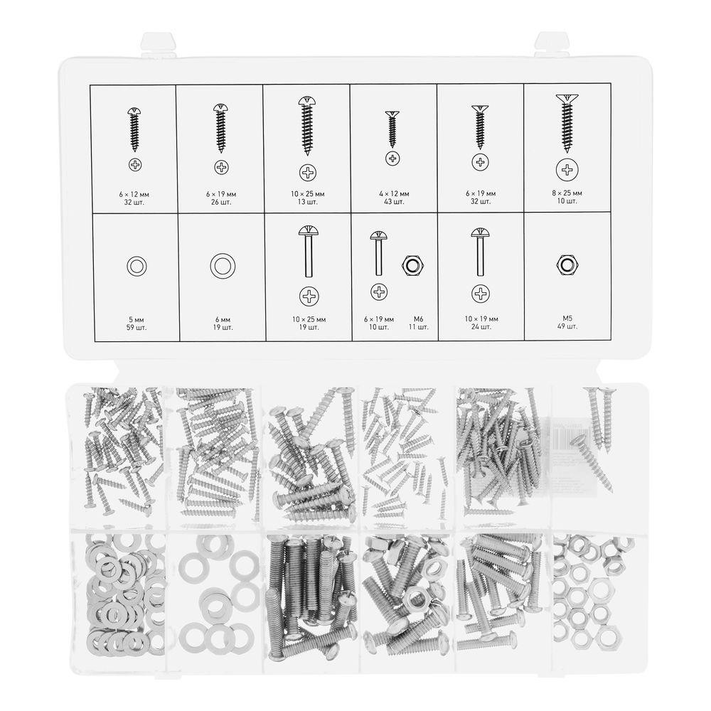 Набор саморезов, винтов, гаек, шайб, 347 предмет Сибртех (47609)