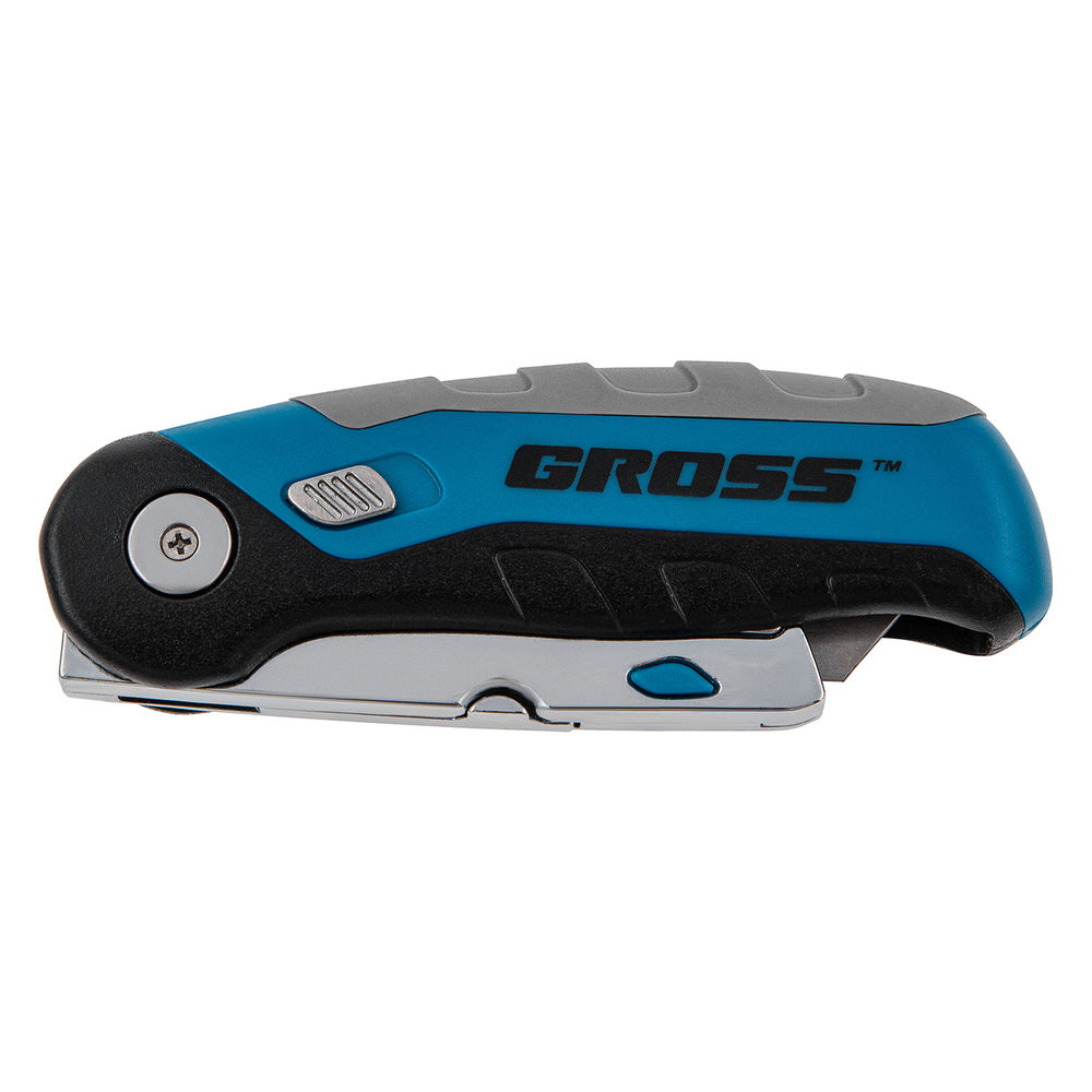 Нож ремонтно-монтажныйный, складной, трехкомпонентная рукоятка, контейнер-держатель для лезвий, 175 мм, 2 запасных лезвия Gross (78882)