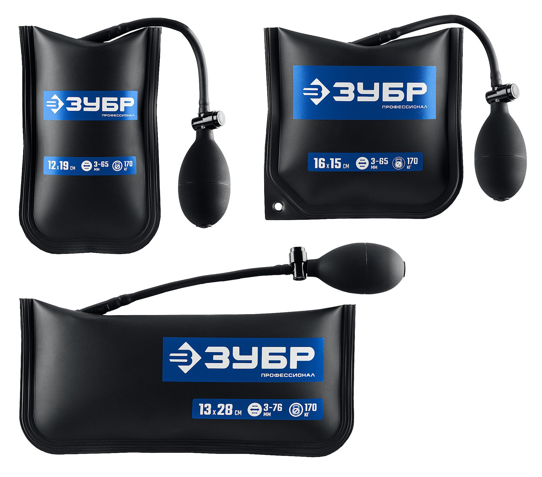 Пневмоподушка универсальный пневмоклин монтажная подушка пневмодомкрат набор 3 шт 12 x 19 16 x 15 13 x 28 см 170 кг в чехле ЗУБР 37556-Н3