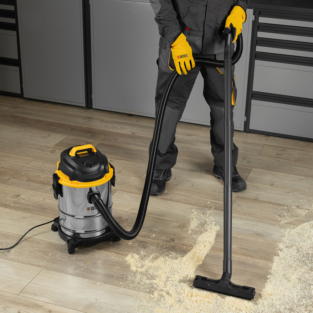 Пылесос строительный SVC15, 1200 Вт, бак 15 л, шланг 2 м Denzel (28201)