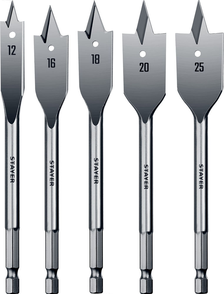 Набор перовых сверл по дереву Flat, 5 шт: 12-16-18-20-25 мм STAYER 2950-H5