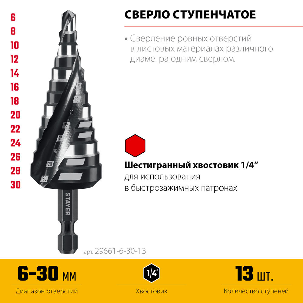 Сверло по стеклу и кафелю 4х кромка HEX 1/4 STAYER 8 мм 2985-08_z01  