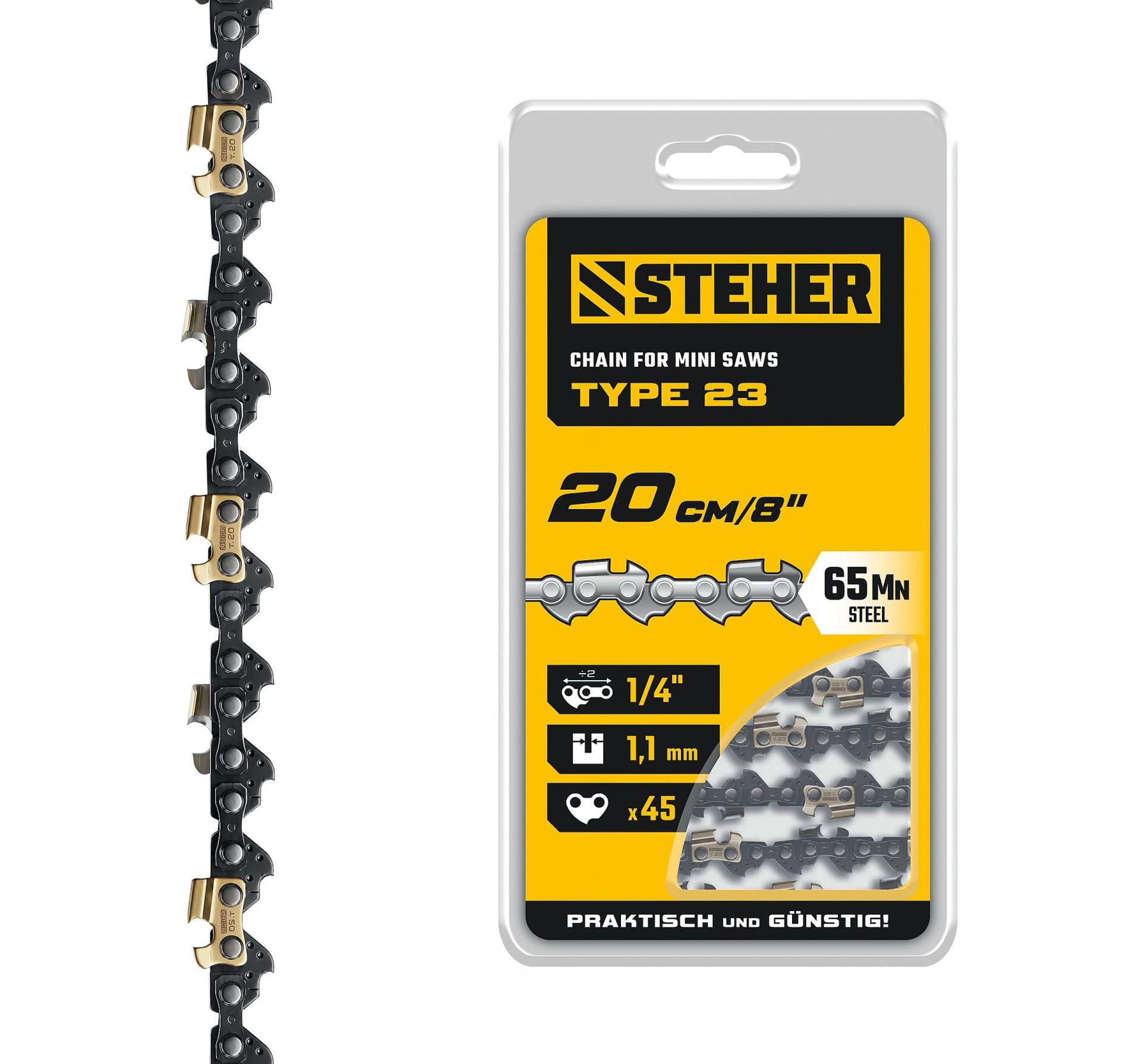 STEHER тип 23, 20 см, шаг 1/4?, паз 1.1 мм, 45 звеньев, цепь (75323-20)