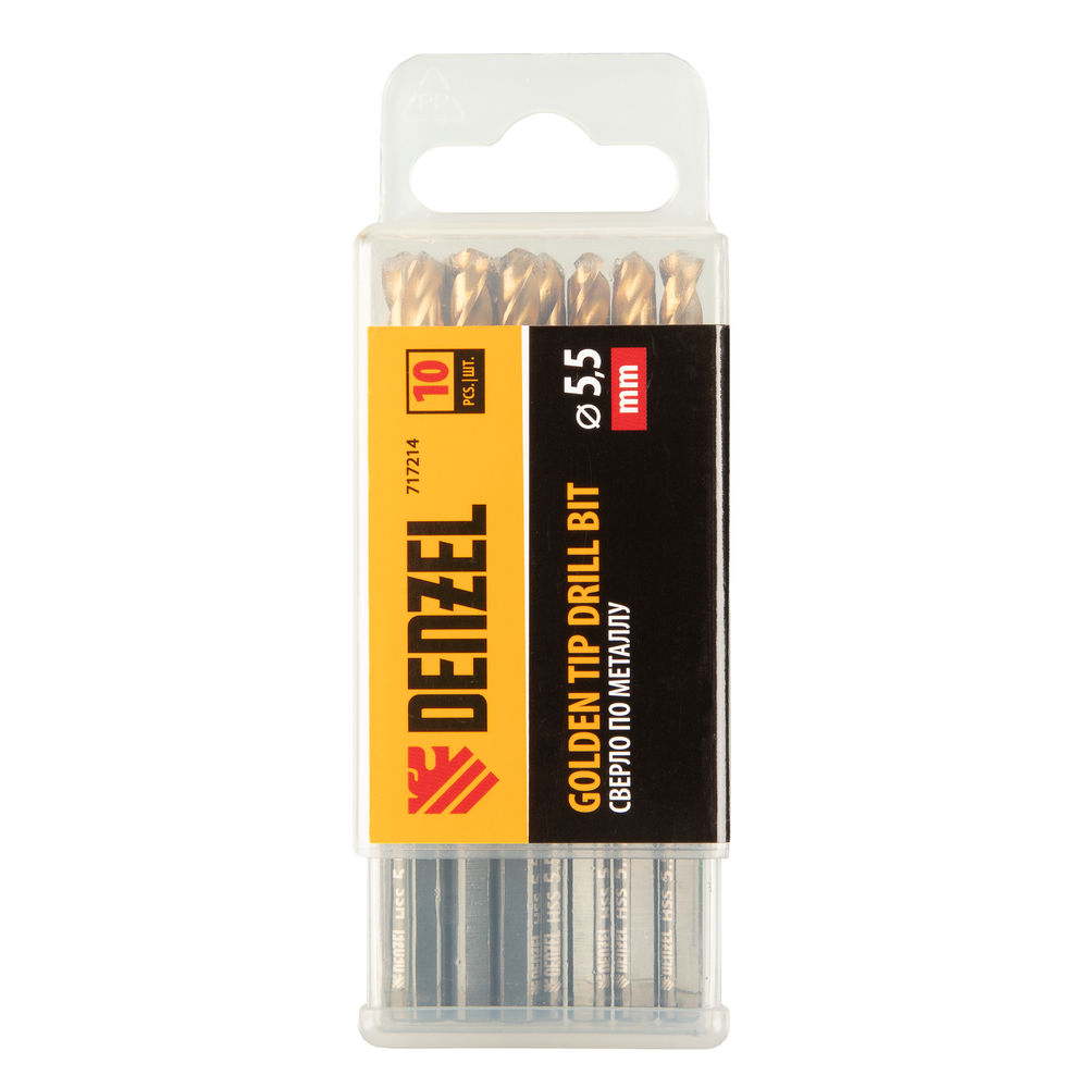 Сверло по металлу, 5,5 мм, HSS-Tin, Golden Tip, 10 шт. Denzel (717214)