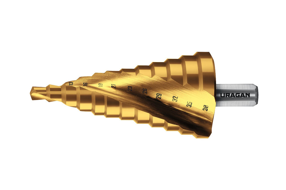 Сверло ступенчатое винтовая спираль URAGAN 6-38мм 12 ступеней 29658-6-38-12  