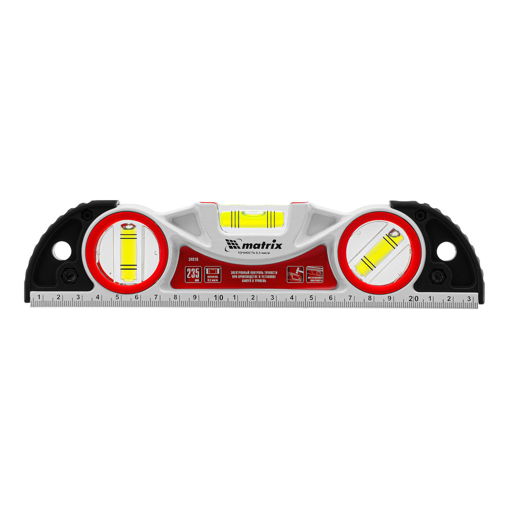 Уровень алюминиевый литой, фрезерованный, 3 глазка, две ударные площадки, 235 мм Matrix (34910)