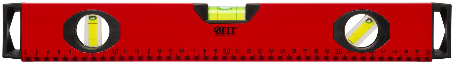 Уровень Бизон, 3 глазка, красный корпус, магнитная полоса, ручки, шкала 400 мм (18141)