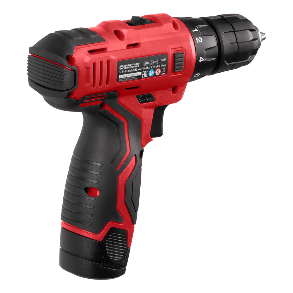 Дрель-шуруповерт аккумуляторная MCDL-12-02P, Li-Ion, 12 В, 2 акк. MTX (26181)