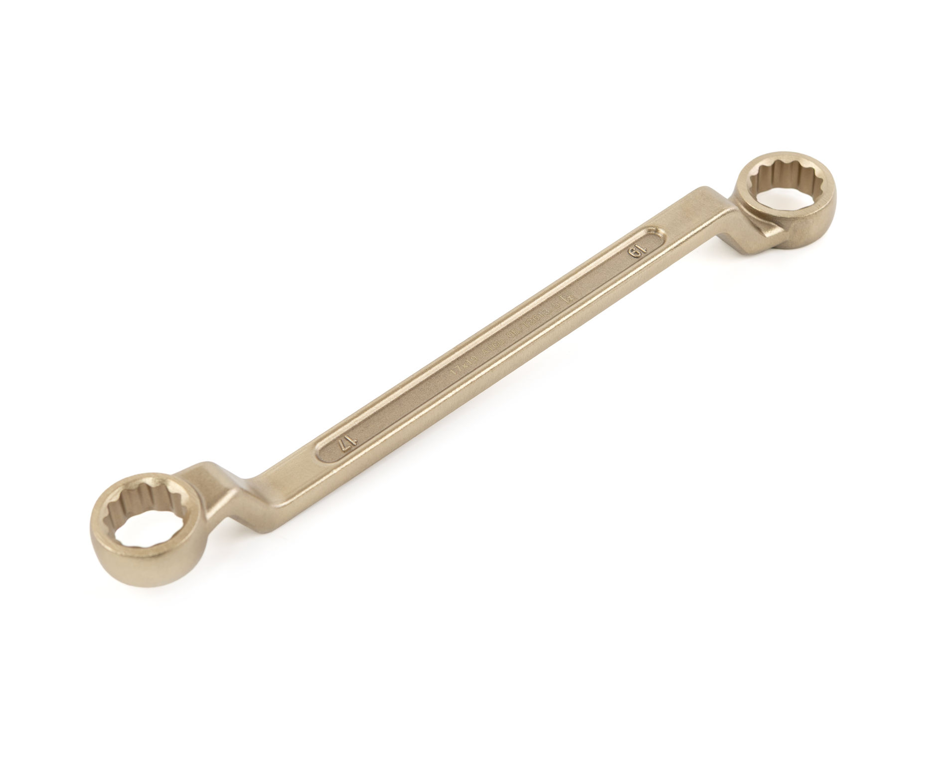 Ключ гаечный накидной двусторонний коленчатый 17х19 искробезопасный сплав AlCu 151-1719, HORTZ