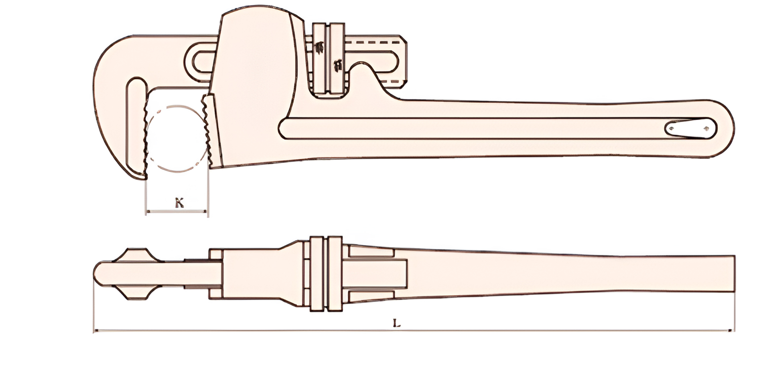 Ключ трубный американская модель 110x1200 искробезопасный сплав BeCu 131A-1016, HORTZ