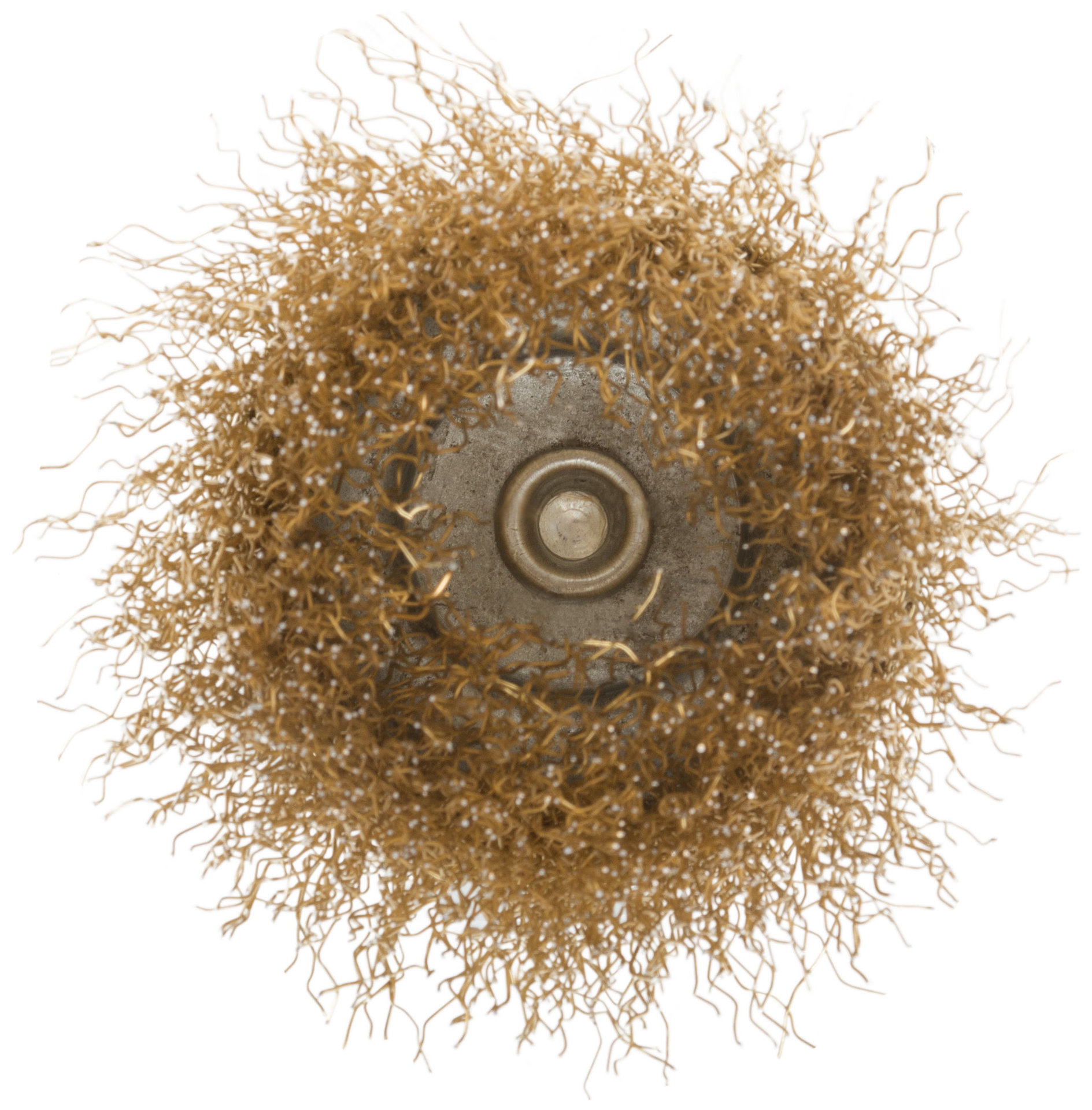 Корщетка, тип чашка, со штифтом, стальная латунированная волнистая проволока 75 мм (38488М)