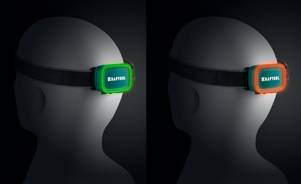 Фонарь налобный аккумуляторный 500 лм, 5 режимов, 1000мАч, 3ААА Hybrid power KH-10 KRAFTOOL 56452