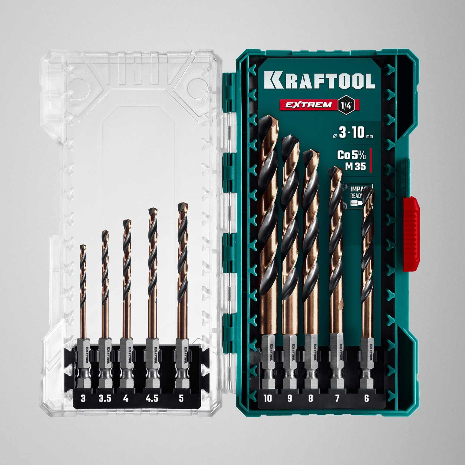 KRAFTOOL НЕХ-1/4?, 10 шт, набор сверл по металлу для винтовёртов и шуруповертов IMPACT READY (29652-H10)