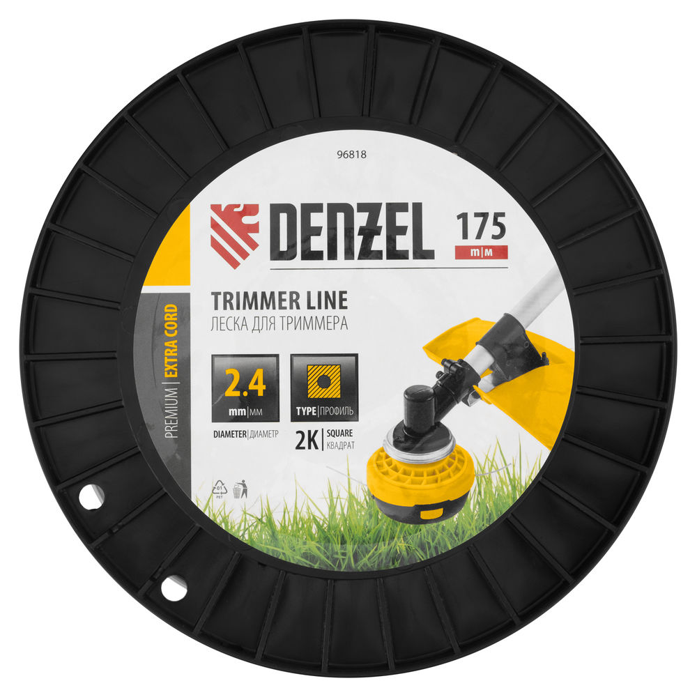 Леска для триммера двухкомпонентная квадрат, 2,4мм х 175м, на DIN катушке EXTRA CORD Denzel (96818)
