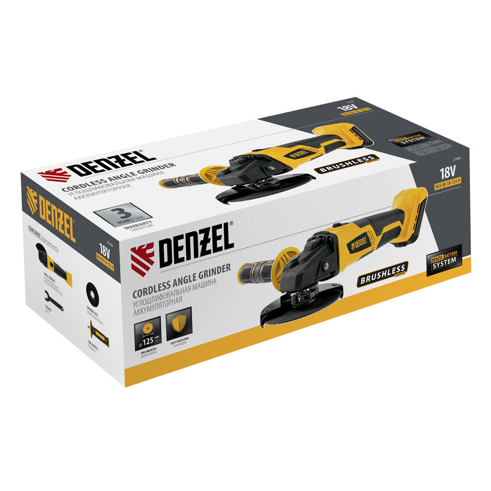 Машина углошлифовальная аккумуляторная бесщет. BLG-IB-18-125-0, Li-ion, 18 В Denzel (27004)