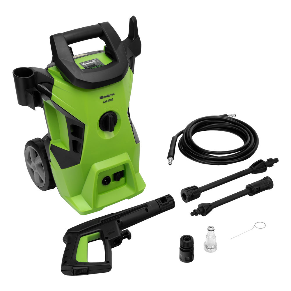 Моечная машина высокого давления АМ-1700, 1700 Вт, 130 бар, 350 л/ч, колесная Сибртех (58222)