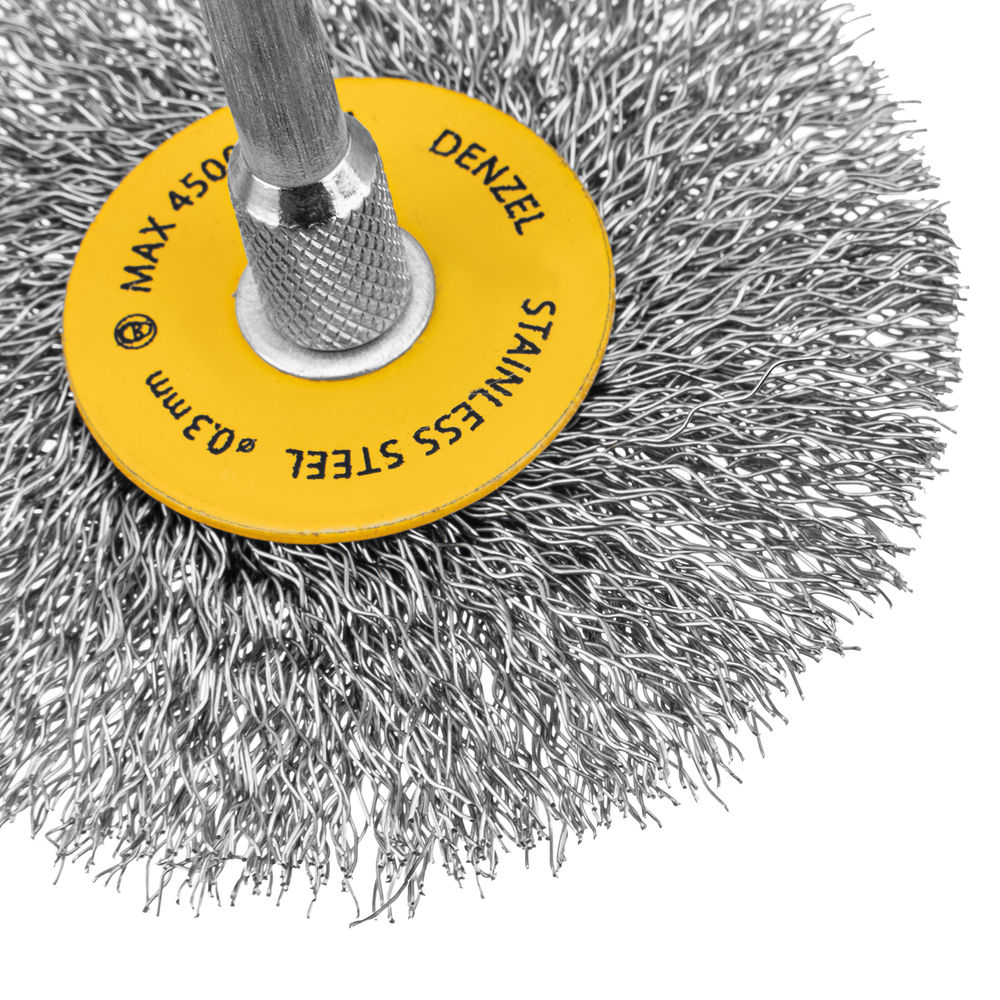 Набор щеток для дрели, 5 Плоских 25-38-50-63-75 мм, шпилька, нерж. вит. проволока Denzel (74495)