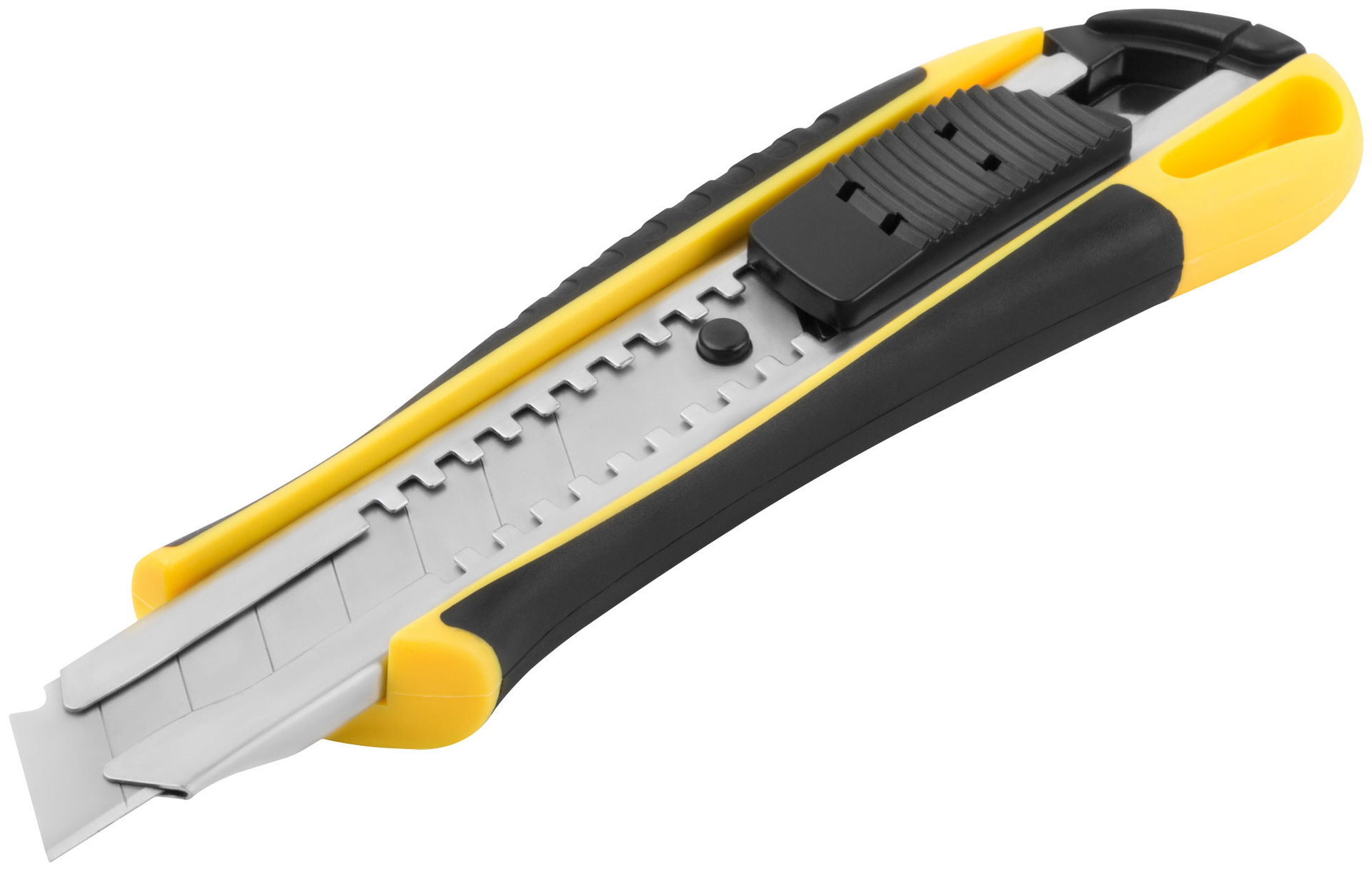 Нож технический 18 мм усиленный прорезиненный, 2-х сторонняя автофиксация (10247)