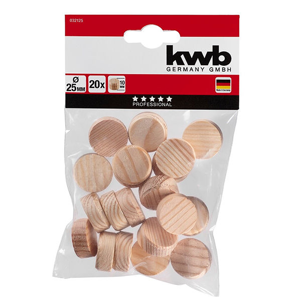 Пробка деревянная kwb D25х10мм 20шт (0321-25)