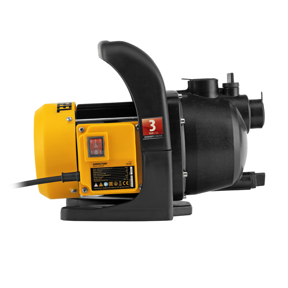 Садовый поверхностный насос GPL600, 600 Вт, 3000 л/ч, подъем 35 м, пластик Denzel (97301)