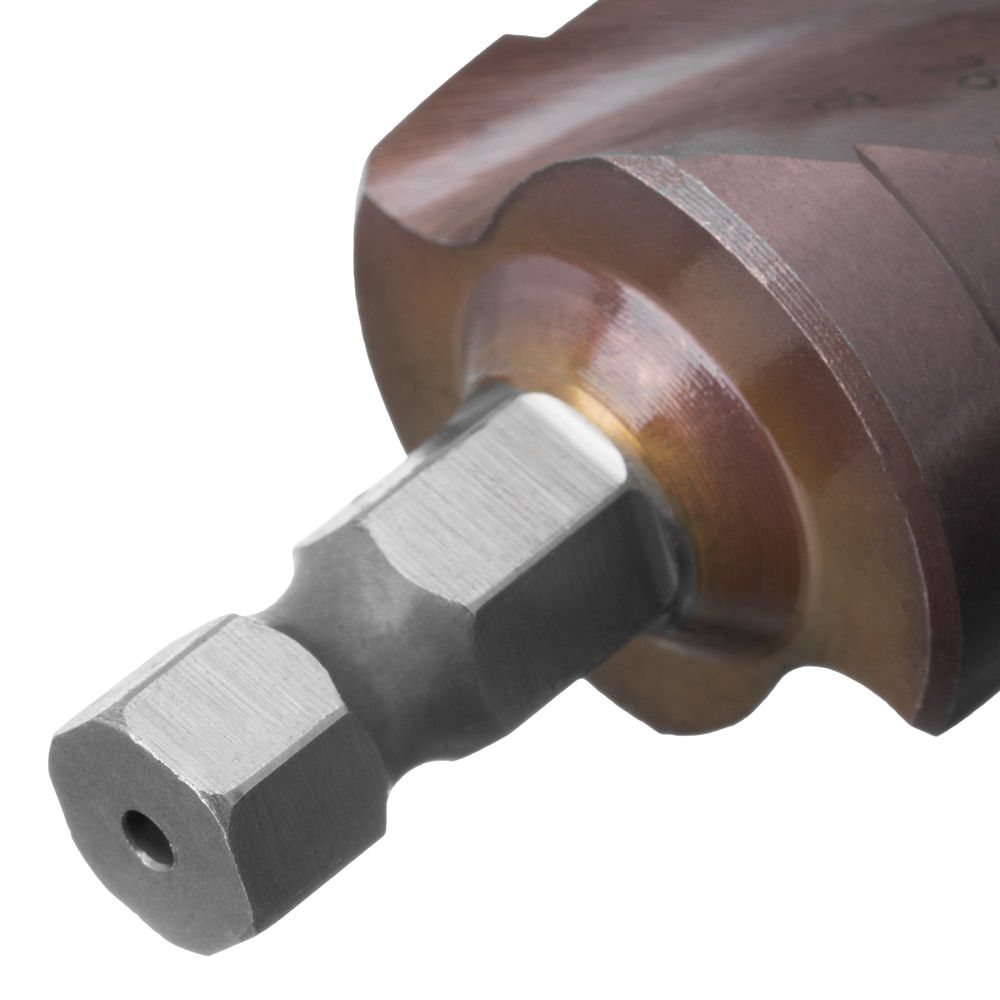 Сверло ступенчатое, 6-8-10-12-14-16-18-20-22-24-26-28-30мм, Р6М5К5, 6-гр. хвостовик Denzel (723614)