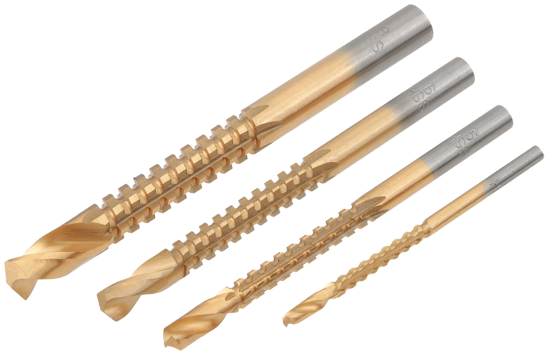 Сверло-фреза универсальное титановое покрытие, набор 4 шт. (3; 5; 6; 8 мм) (36414)